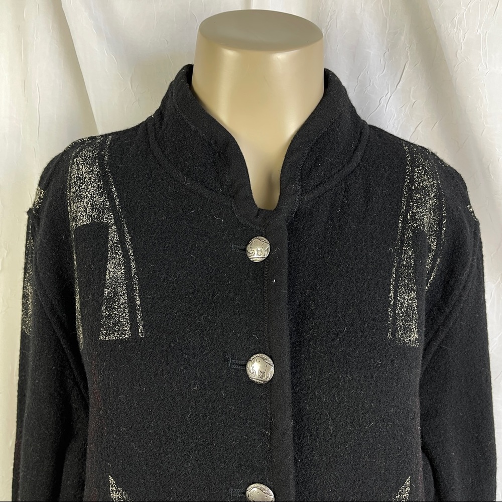 🚫SOLD🚫 Chico’s Southwestern Black Red Aztec Print Buffalo Nickel Buttons Wool - Picture 7 of 16